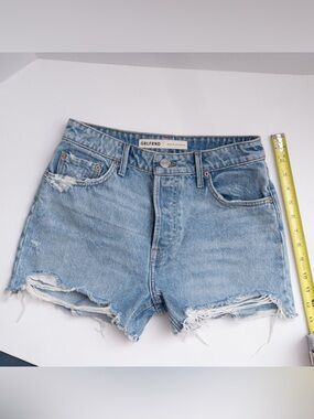 GRLFRND Light Wash High-Rise Distressed Denim Shorts